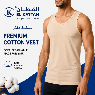 القطان فانله رجالي Cotton vest ممشط فاخر بيج - دسته