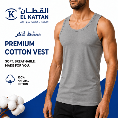 القطان فانله رجالي Cotton vest ممشط فاخر رصاصي - دسته