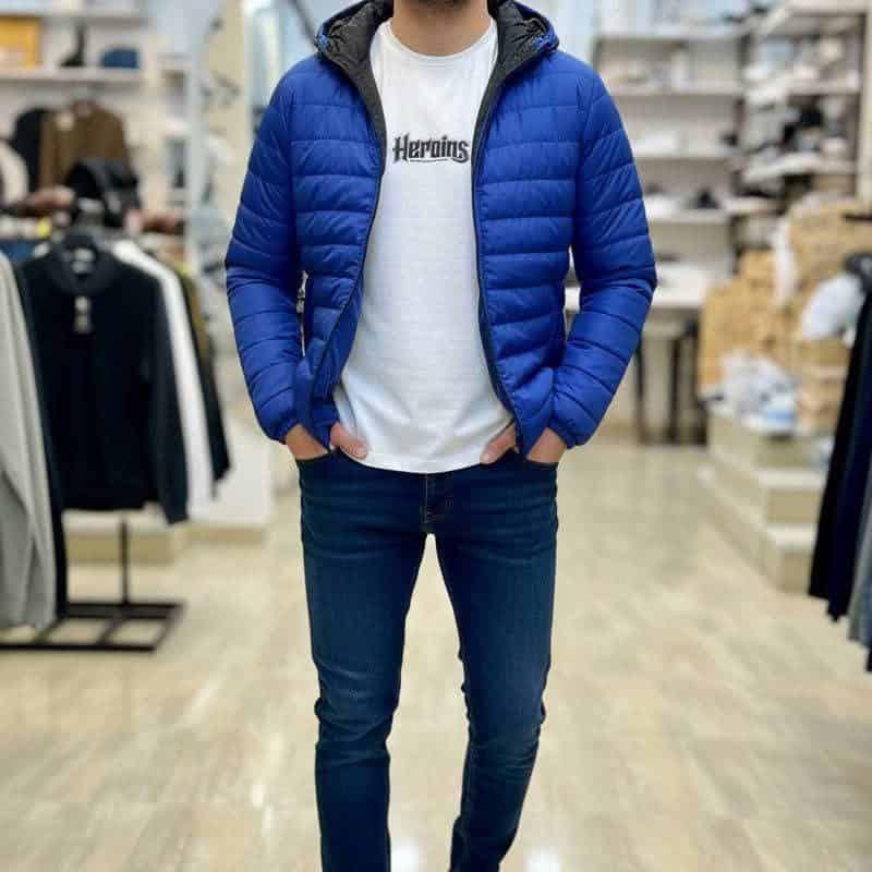 جاكيت إسباني مشحم مبطن ستان ازرق